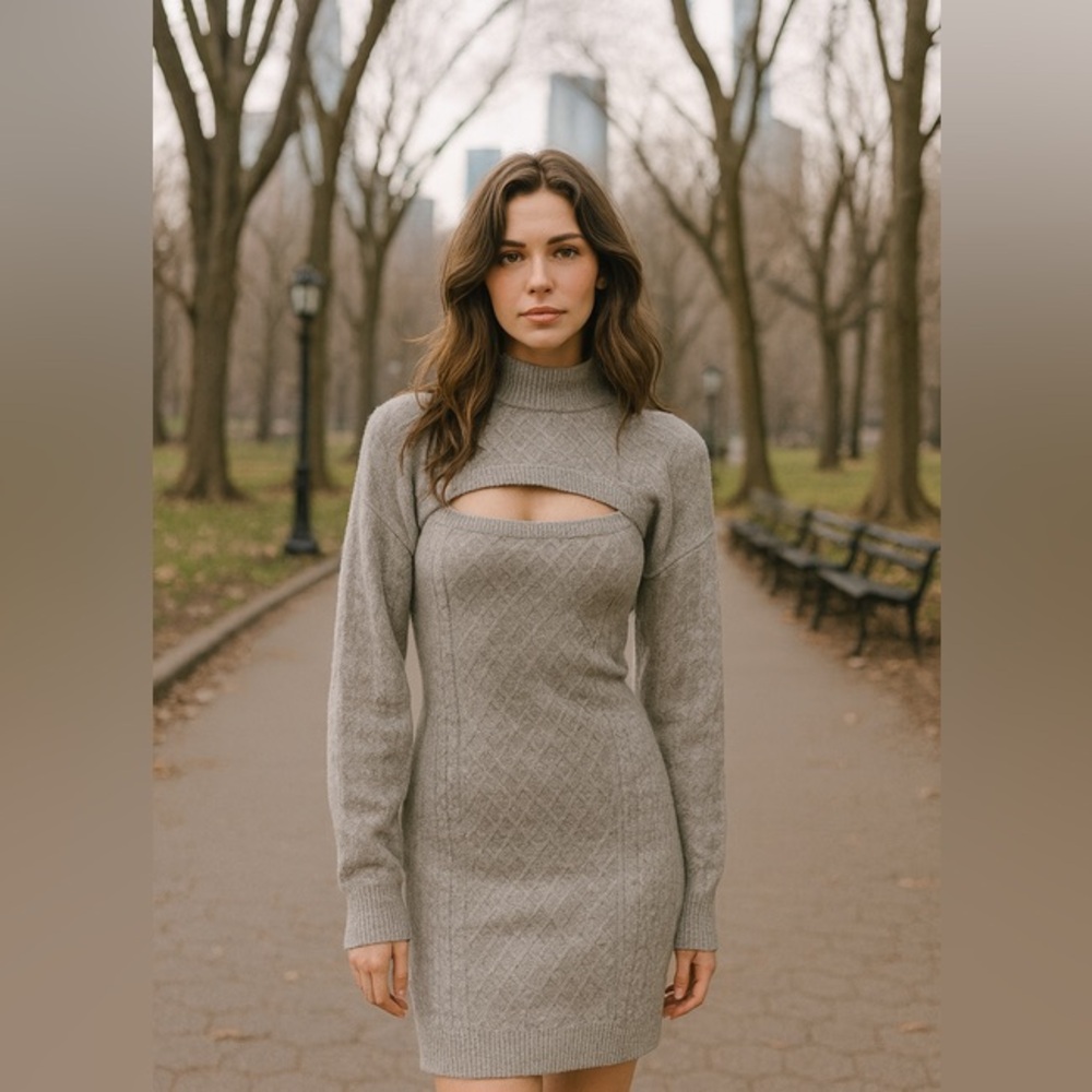 NWOT House of Harlow Cable Knit 2 Piece Dress and Shrug Set IN BLACK